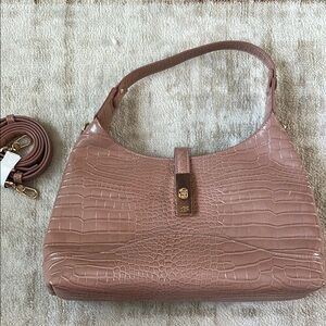 Women's Croc-Embossed Shoulder Bag in Dusty Rose